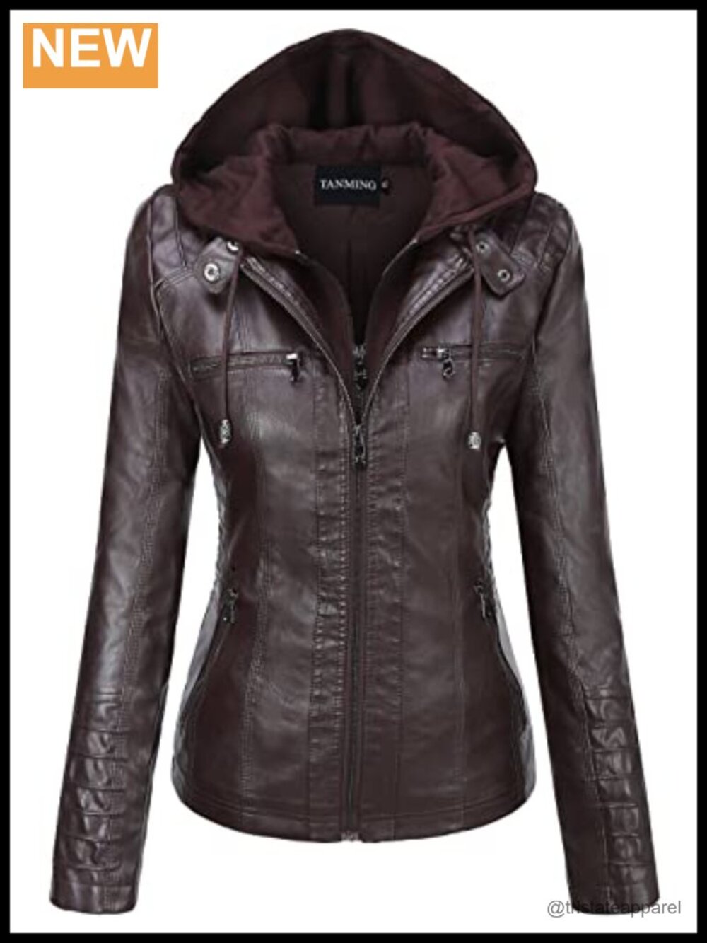 Women's Faux Leather Moto Biker Jacket Hooded Detachable